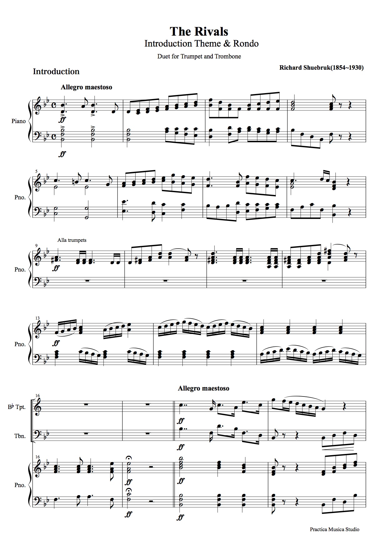 ライヴァル〜トランペット・トロンボーン・ピアノの為の (シューブルック) 鍵盤/管楽 - 三重奏 | 現代日本の音楽の楽譜 | SOKABE  Music Publishing