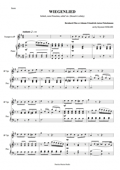モーツアルトの子守歌 (フライシュマン) 管楽 - トランペットとピアノのための二重奏 | 現代日本の音楽の楽譜 | SOKABE Music  Publishing